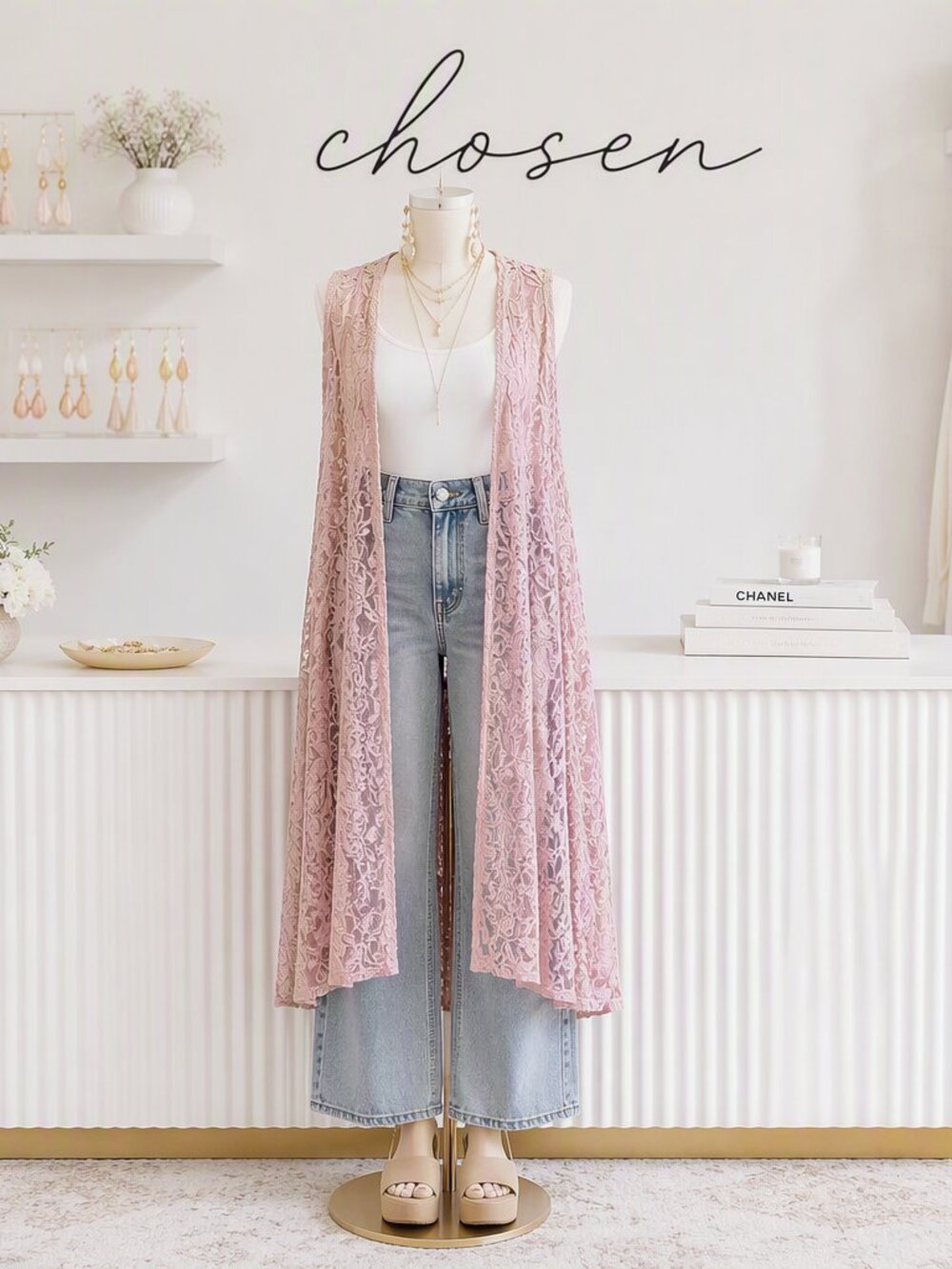 LuLaRoe Lavendar Floral Lace Kimono Duster Vest M Layering Piece Boho Chic